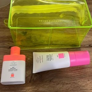 Drunk elephant: toiletry bag,  scalp scrub,  body lotion